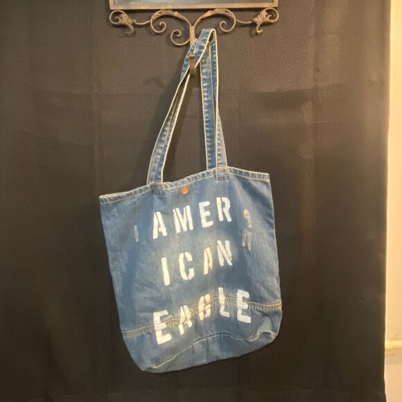 490-You Are TOTe-ally Necessary 💙 American Eagle Denim Distress Tote Bag - Picture 1 of 5